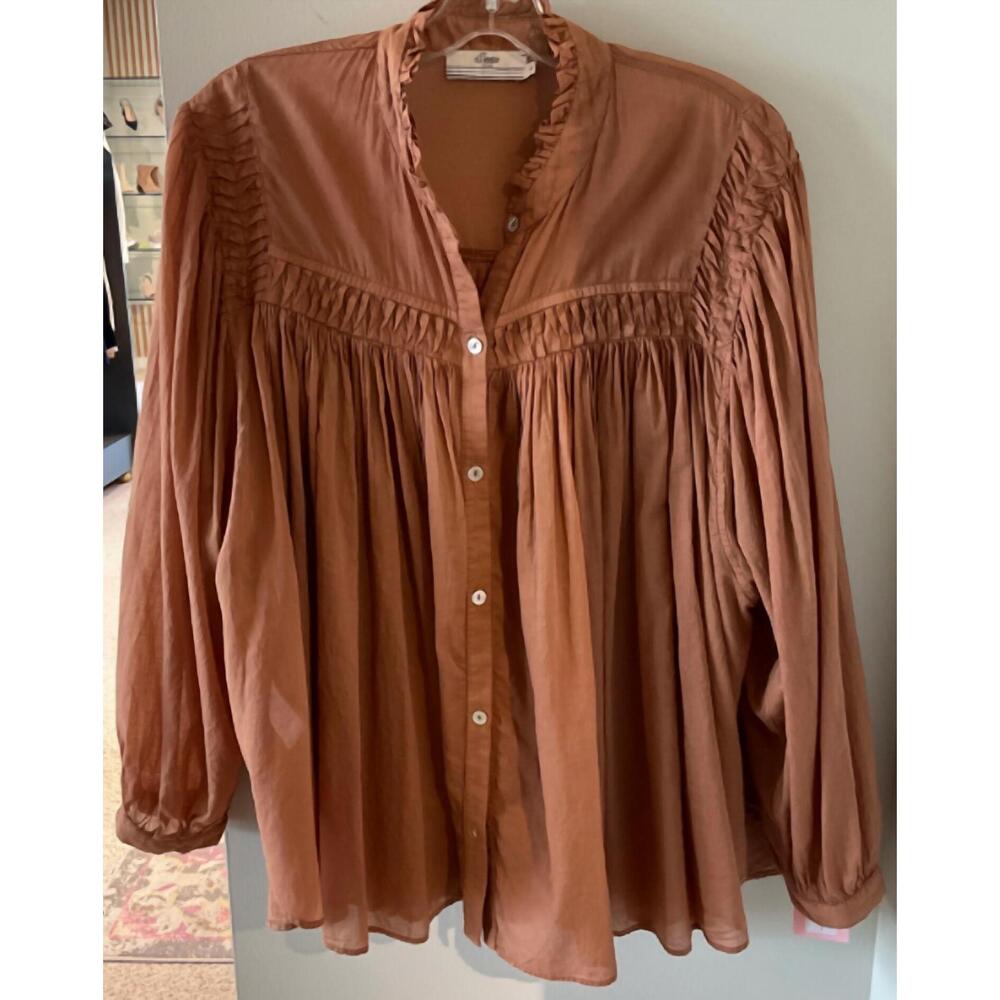 NEW DEVOTION TWINS women's flowy button up in brown